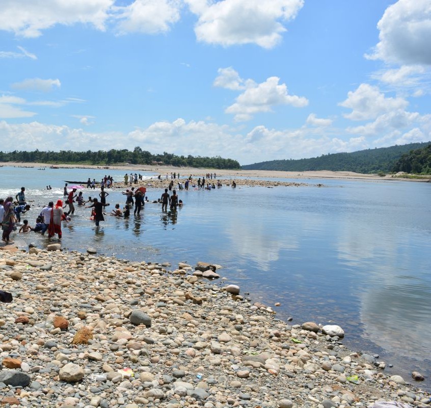 Tourists visiting the India-Bangladesh near Dawki