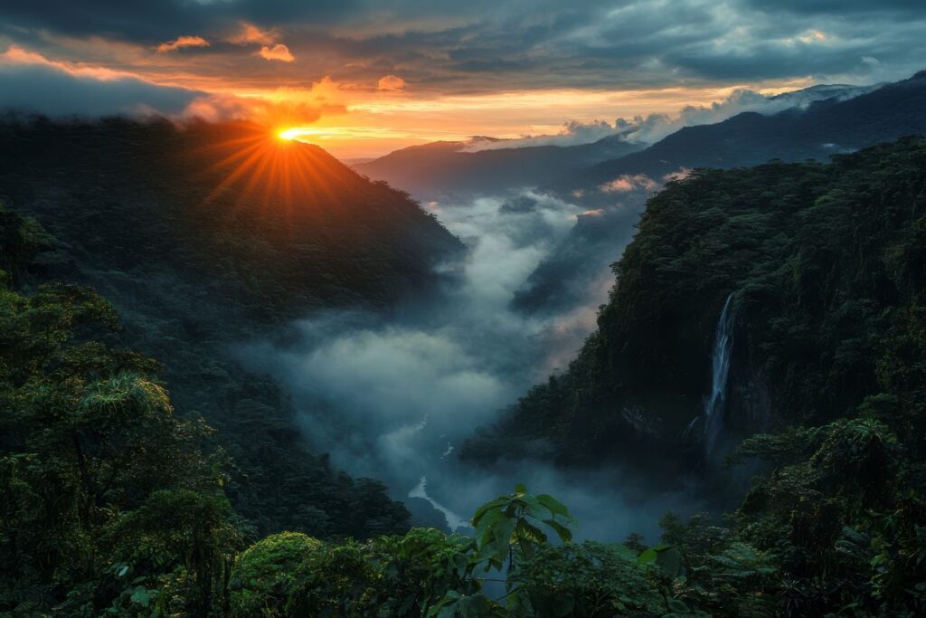 Breathtaking view of green valleys and waterfalls from a nature travel package in North East India