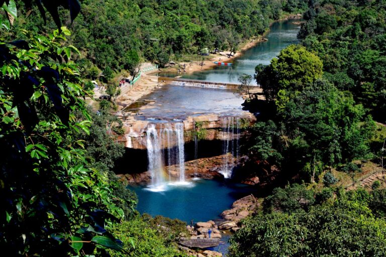 the view of khrang suri waterfall from up
