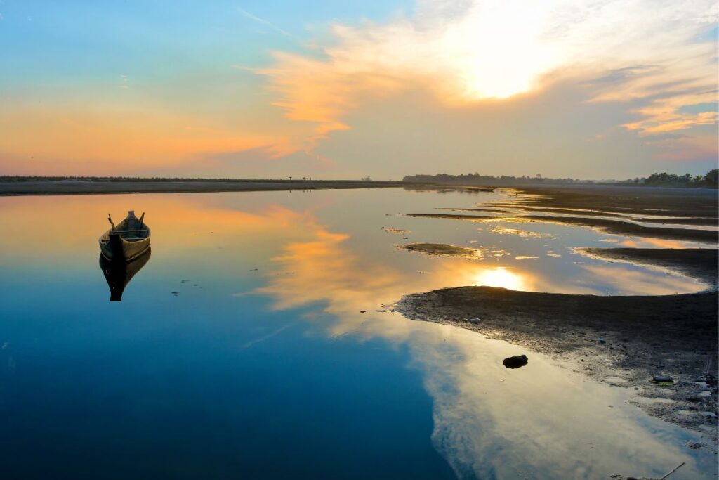 A scenic view of Majuli Island, the world’s largest river island on the Brahmaputra River in Assam