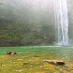 Phe Phe Waterfall cascading into a clear pool during a Meghalaya trek